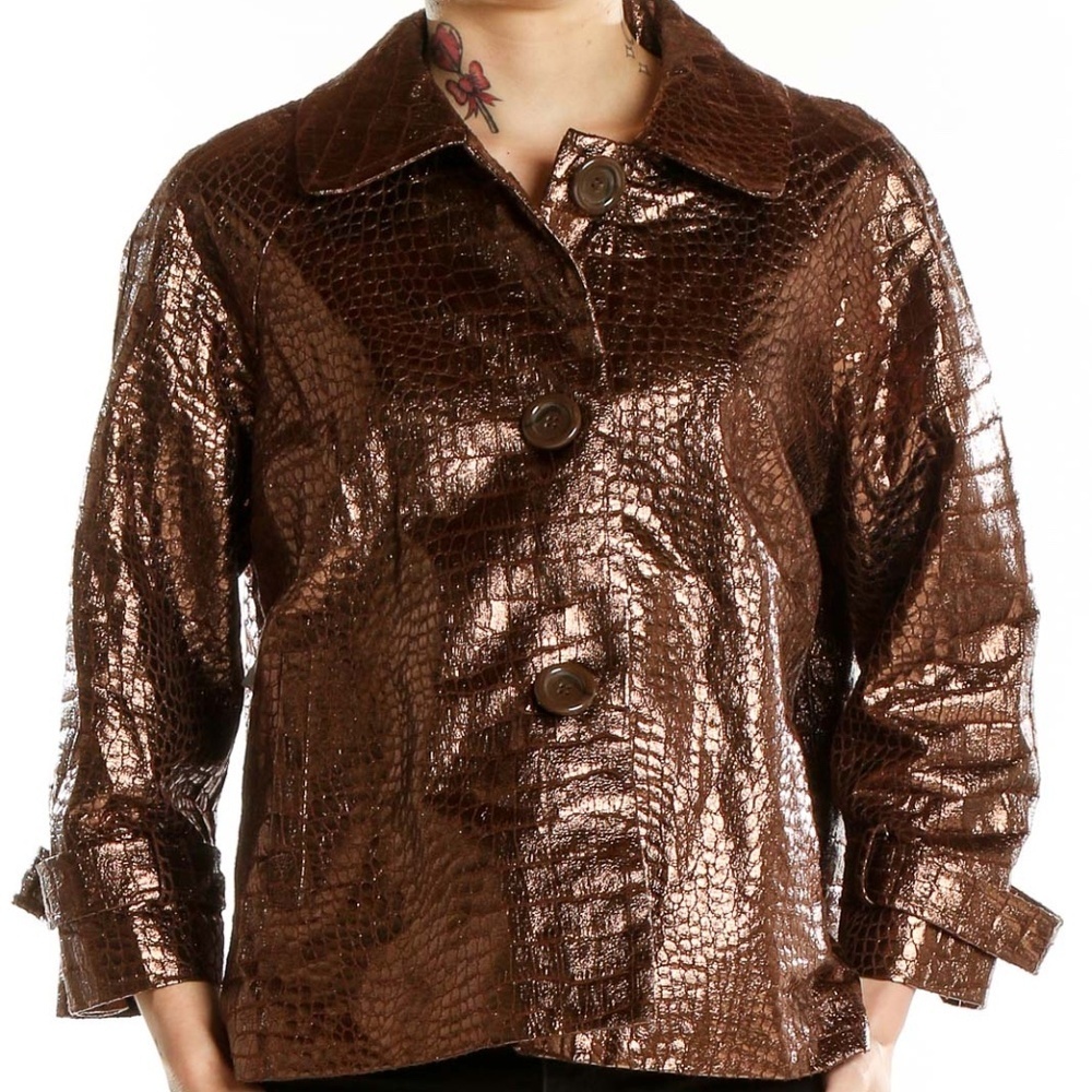 Birch Hill Bronze Metallic Crocodile-Textured Jacket - Picture 4 of 4